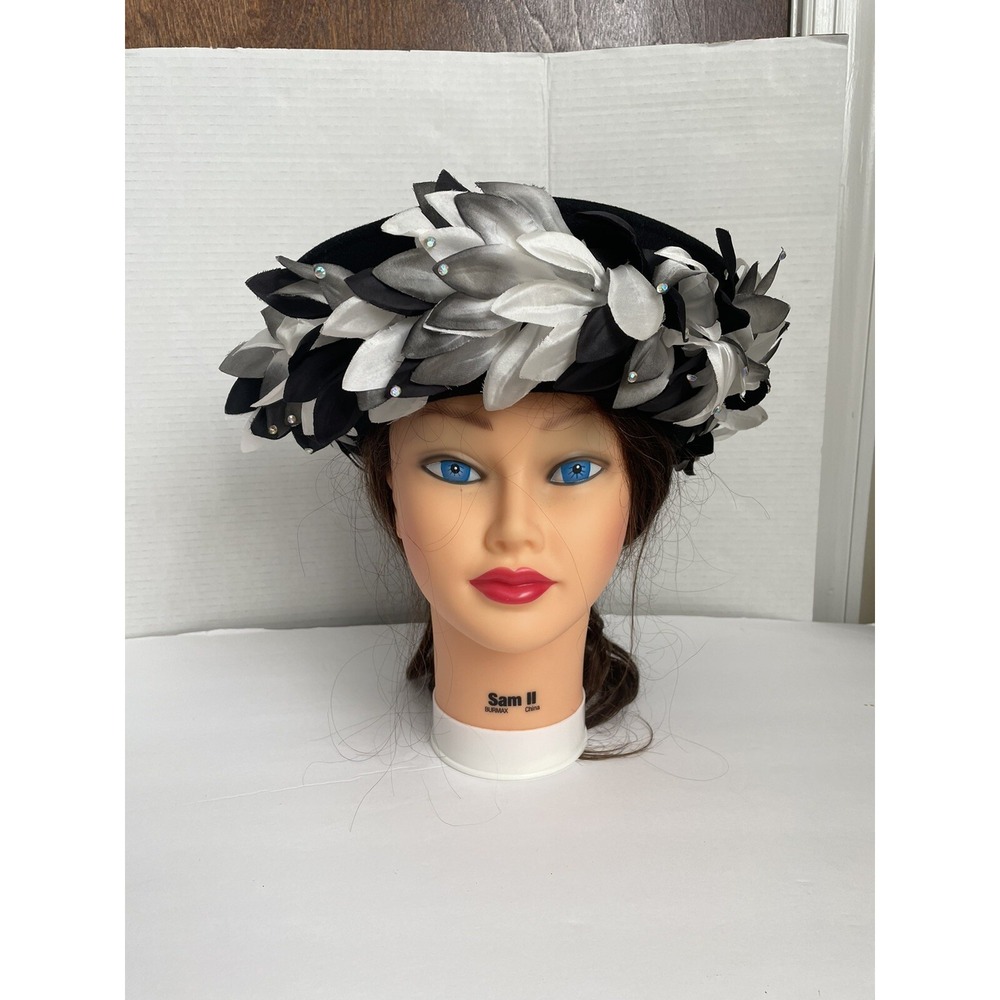 Vintage Wool Hat Black Doeskin Felt Bollman Black w/wreath Theater Costume USA